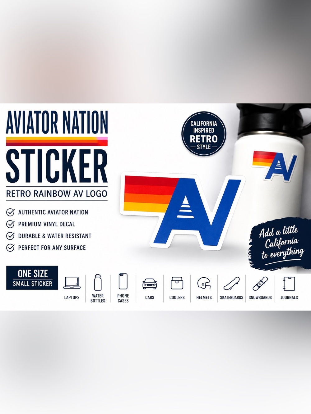 Aviator Nation Retro Rainbow AV Logo Vinyl Sticker Decal-Small Sticker